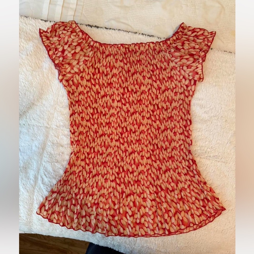 Vintage Jaipur Red and Cream Ruffle Scrunchie Blouse